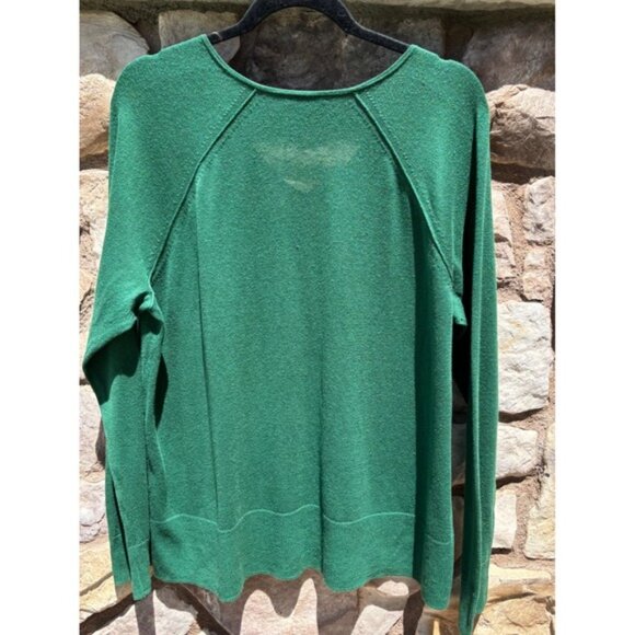 J Jill Silk Cotton Sweater V-neck Large Green Long Sleeve - Picture 3 of 5